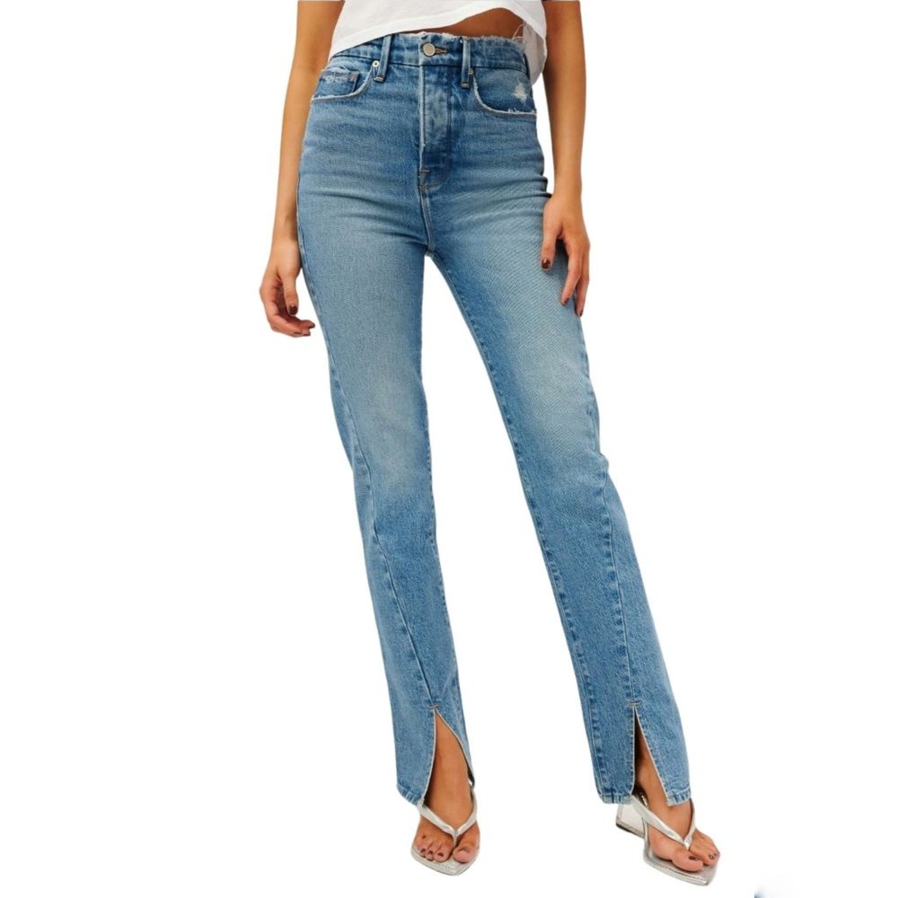 Good American Good Boy Twisted Slit Ankle Jeans Women's size 14 / 32  High Rise